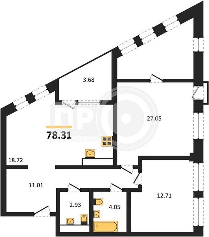 2-комнатная квартира, 78.31кв.м