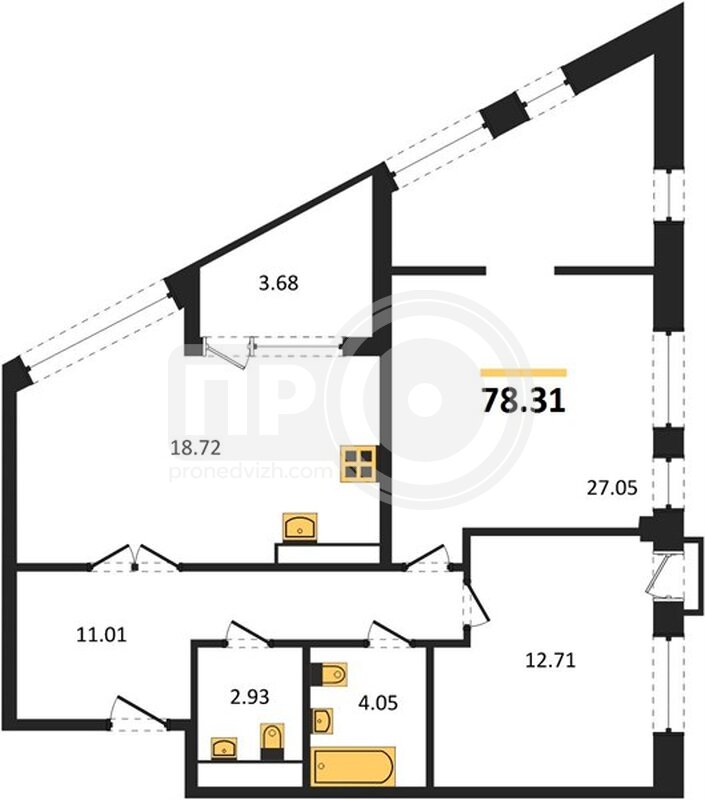 2-комнатная квартира, 78.31кв.м