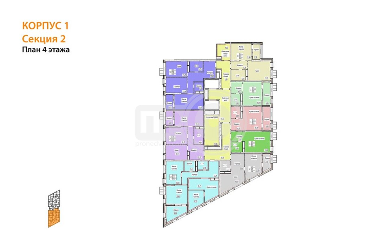 2-комнатная квартира, 61.29кв.м