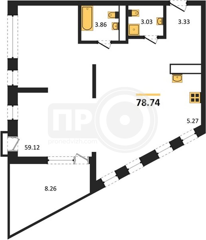 3-комнатная квартира, 78.74кв.м