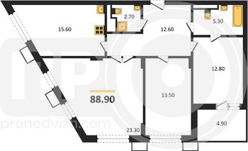 Миниатюра 3-комнатная квартира, 88.9кв.м