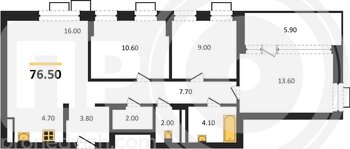 Миниатюра 3-комнатная квартира, 76.5кв.м