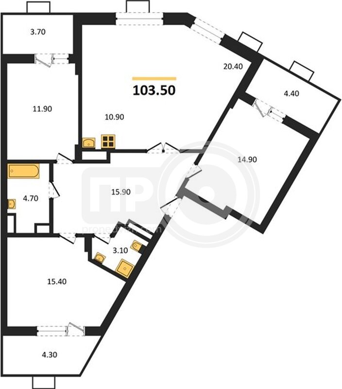 3-комнатная квартира, 103.5кв.м