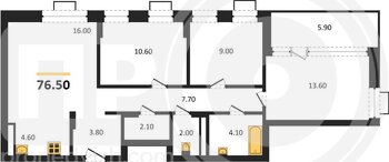 Миниатюра 3-комнатная квартира, 76.5кв.м