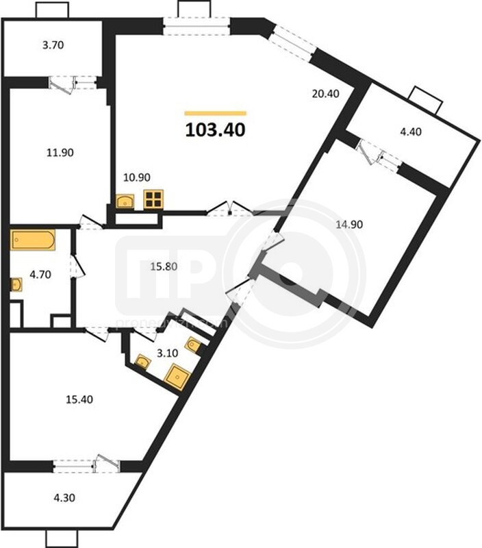 3-комнатная квартира, 103.4кв.м