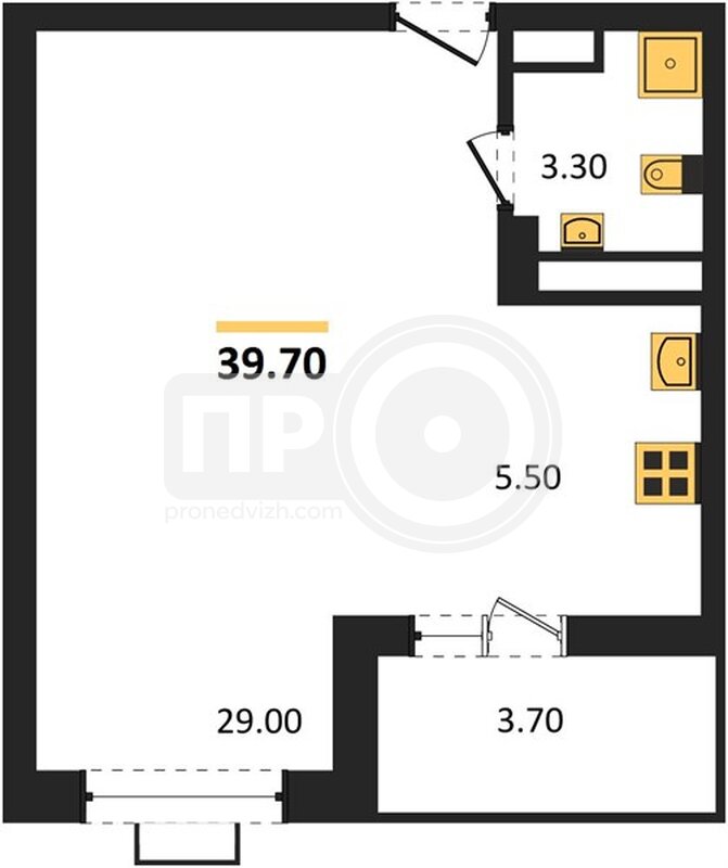 1-комнатная квартира, 39.7кв.м