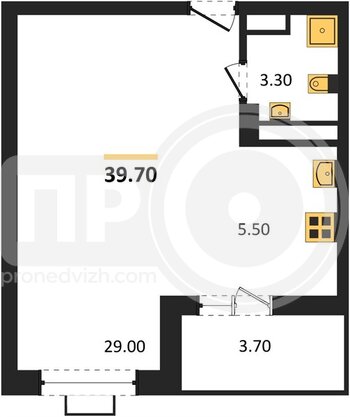Миниатюра 1-комнатная квартира, 39.7кв.м