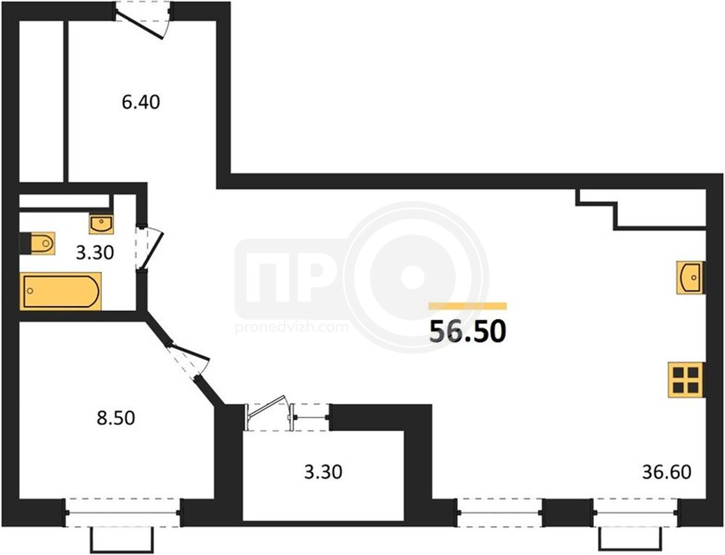 1-комнатная квартира, 56.5кв.м