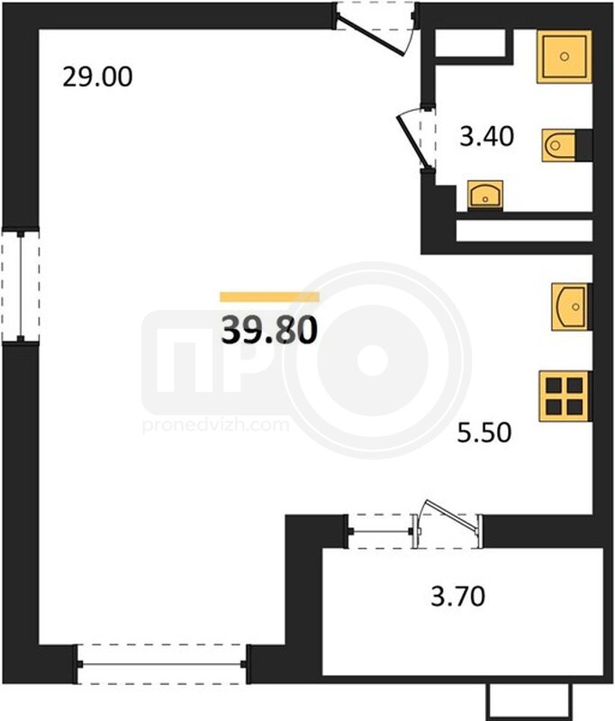 1-комнатная квартира, 39.8кв.м
