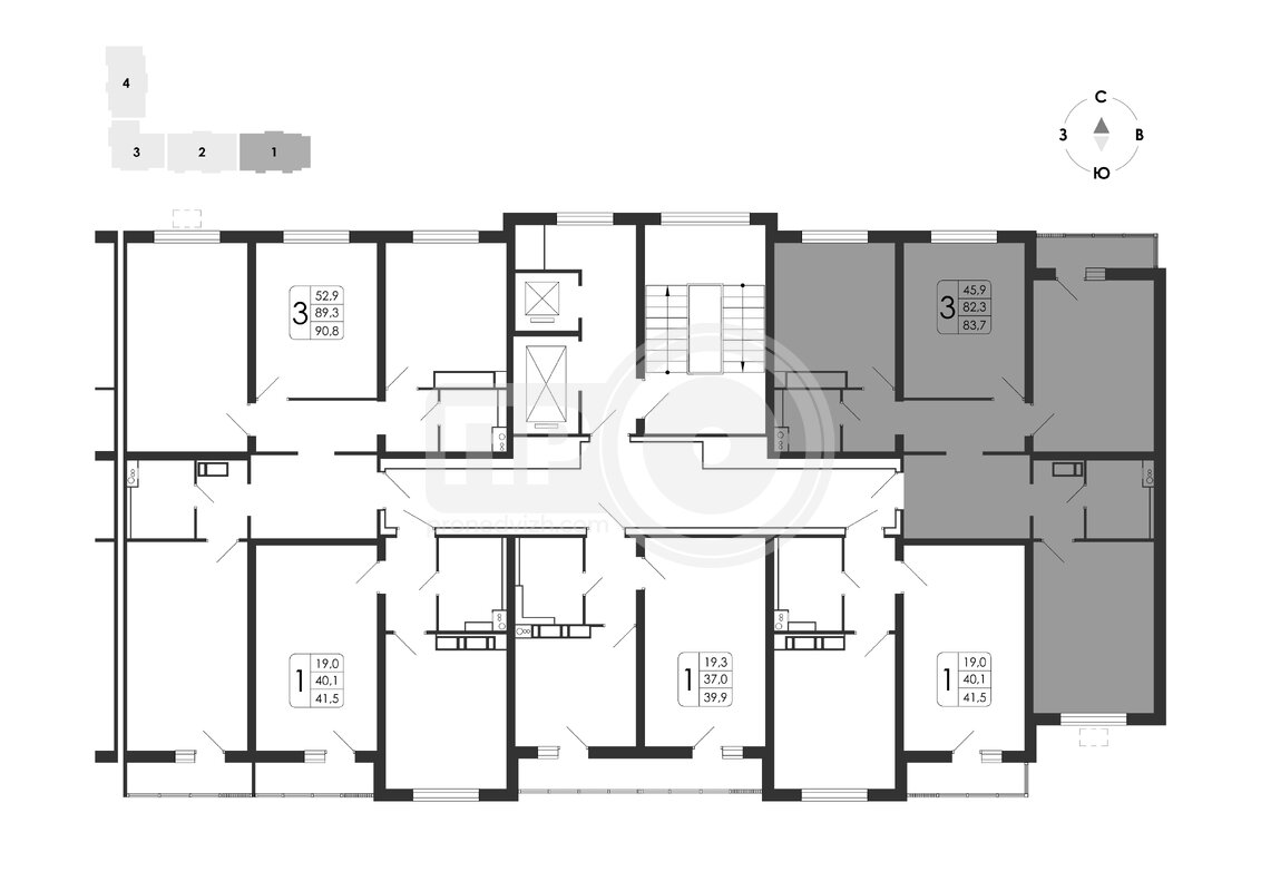 3-комнатная квартира, 83.7кв.м