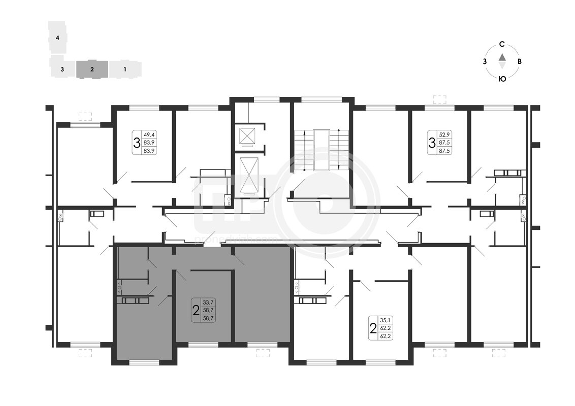 2-комнатная квартира, 58.7кв.м